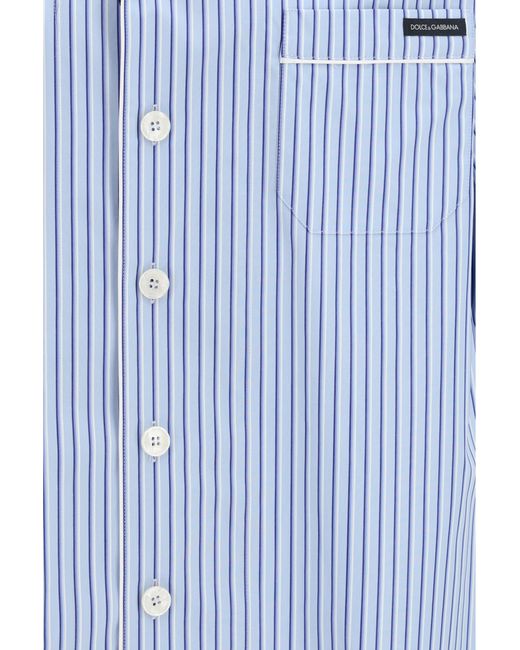Dolce & Gabbana Blue Dolce & Gabbana Striped Poplin Hawaii Shirt for men