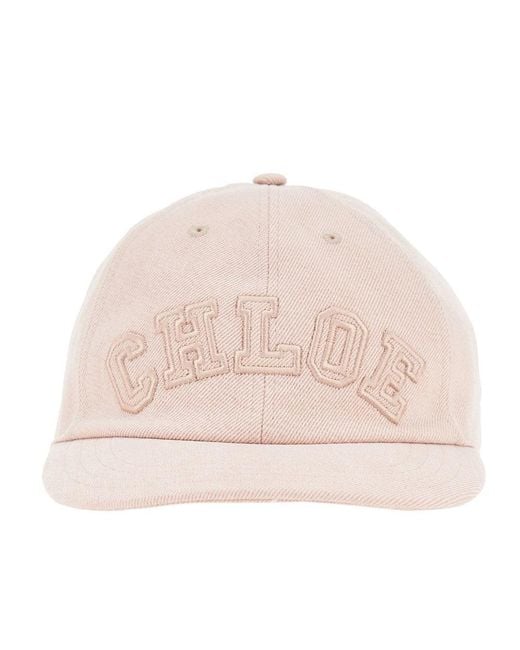 Chloé Pink Logo Embroidery Denim Baseball Cap