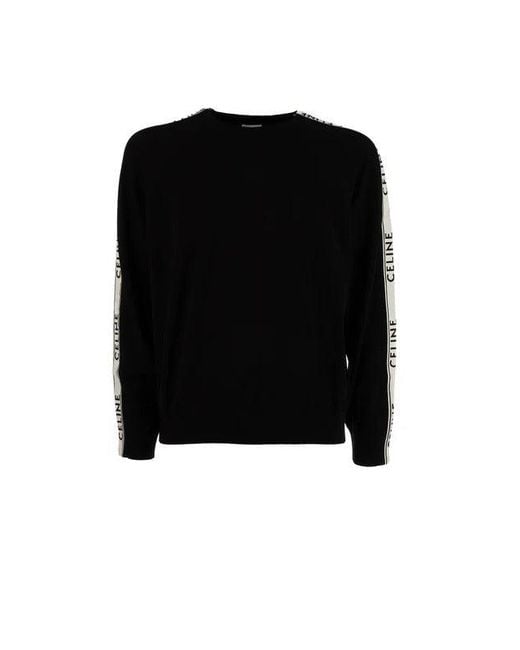 Céline Black Crewneck Knitwear With Logo for men