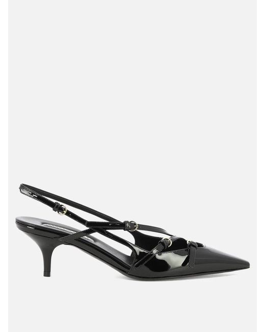 Women's Black Patent Leather Slingback Court Shoes With Buckles 55Mm