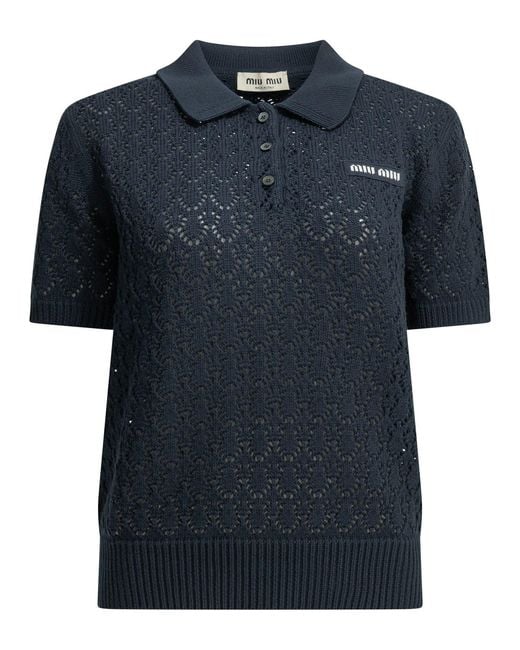 Miu Miu Black Polo Shirt With Buttons And Logo