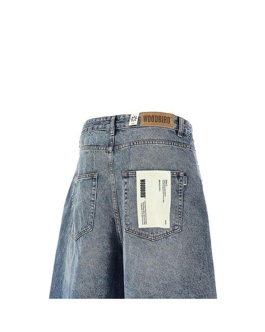 Woodbird Blue Wbyuto Twisted Denim Shorts for men