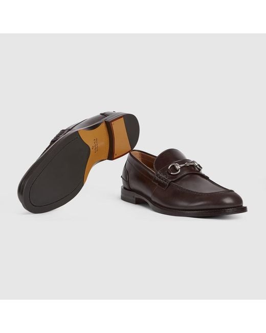 Gucci Brown Leather Loafers With Horsebit for men