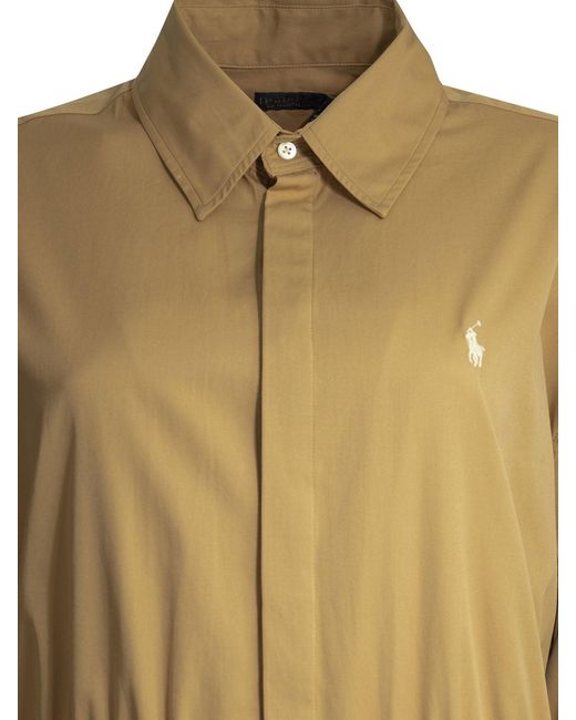 Polo Ralph Lauren Natural Cotton Midi Dress With Logo