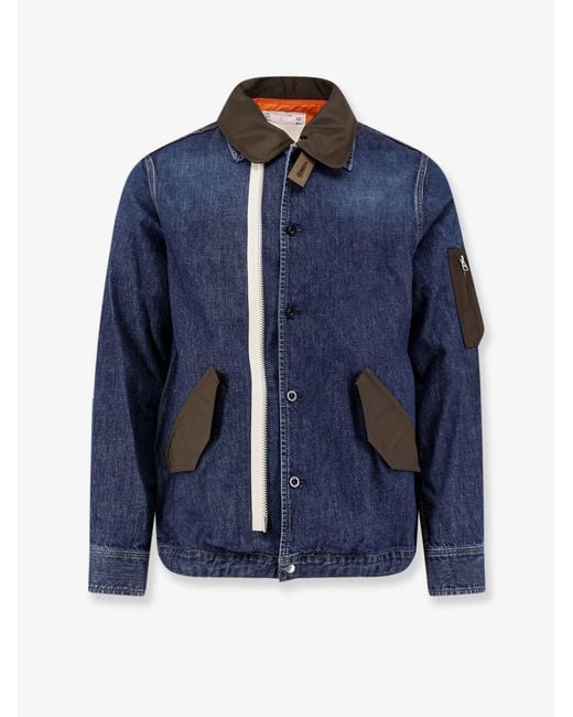 Sacai Blue Denim Jacket With Nylon Inserts for men
