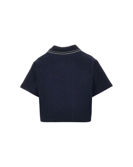 Miu Miu Blue Short-Sleeved Cropped Sweatshirt With Collar