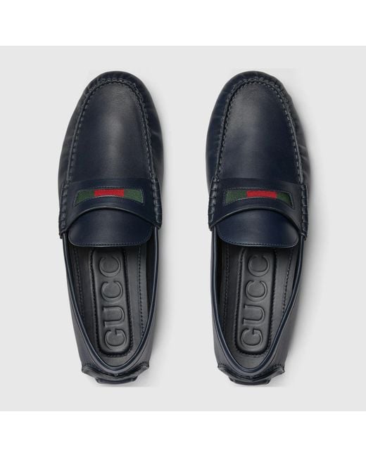 Gucci Blue Web Details Leather Loafers for men