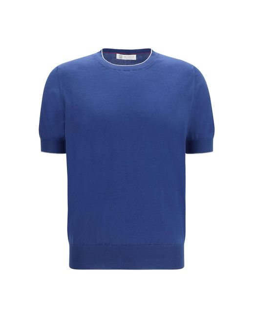 Brunello Cucinelli Blue Cotton T-Shirt for men