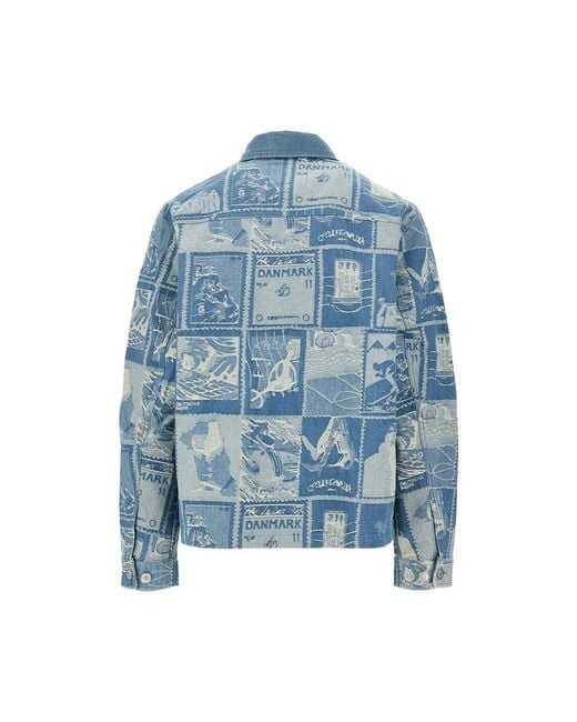 Les Deux Blue Stamp Jacquard Denim Jacket for men