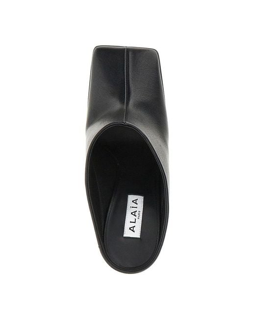 Alaïa Blue Squared-Toe Leather Mules