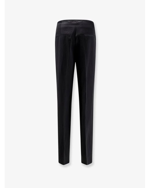 Totême Black Easy Raw Edge Viscose And Linen Trousers