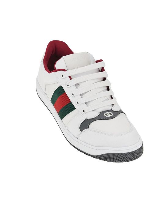 Gucci White 'Screener' Sneakers With Web Ribbon Detail for men