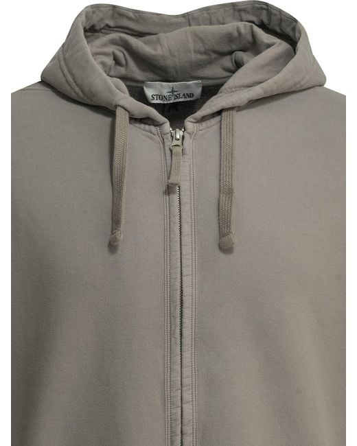 Stone Island Gray Hooded Zip Sweatshirt for men