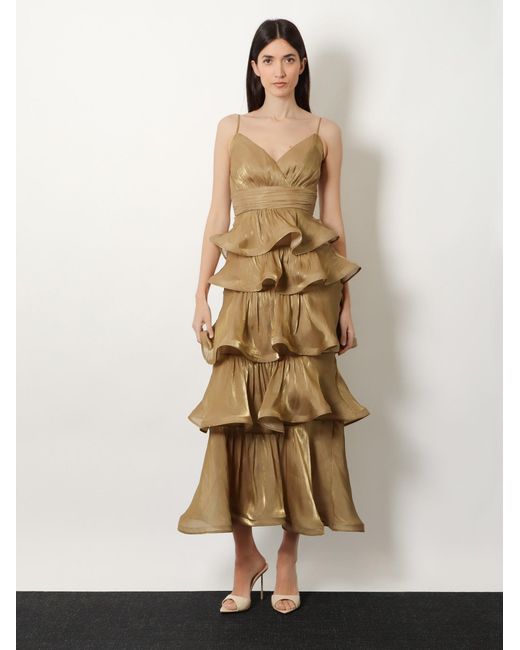 ACTUALEE Metallic Long Flounced Dress