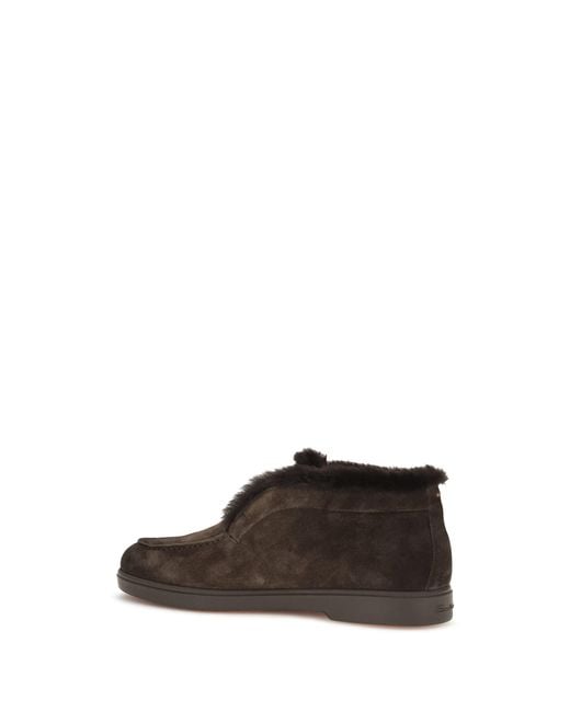 Santoni White Suede Shearling Ankle Boots