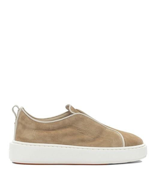 Santoni Brown Low Suede Sneakers