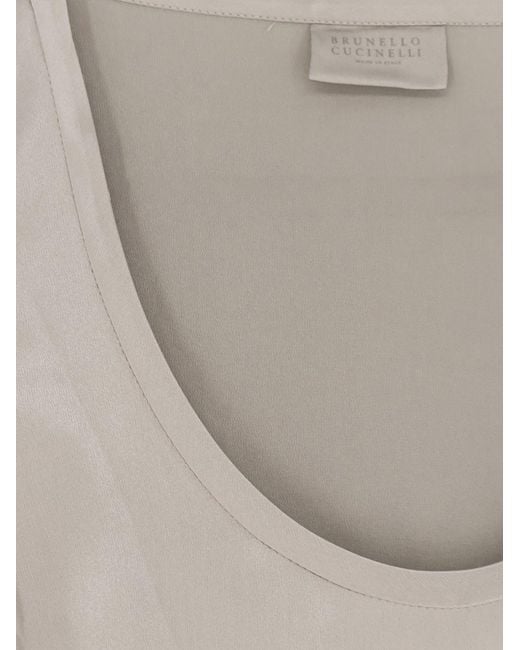 Brunello Cucinelli Gray Stretch Silk Top