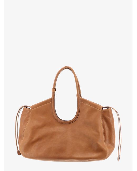 Miu Miu Brown Ivy Leather Handbag With Front Lettering Logo