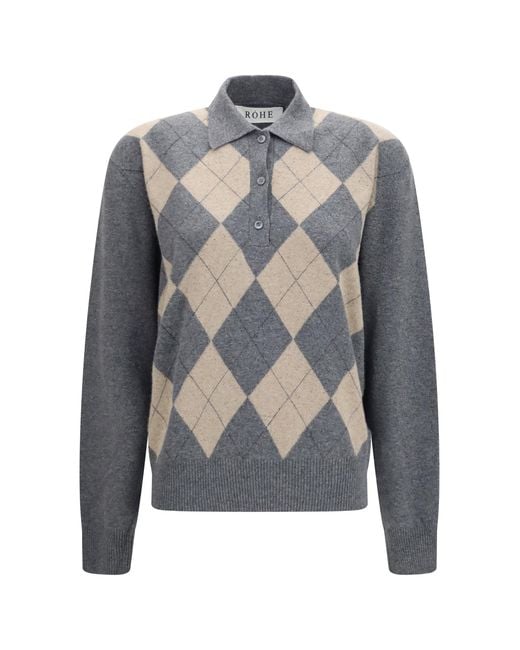 Rohe Blue Ballantyne Argyle Polo/Oat Check