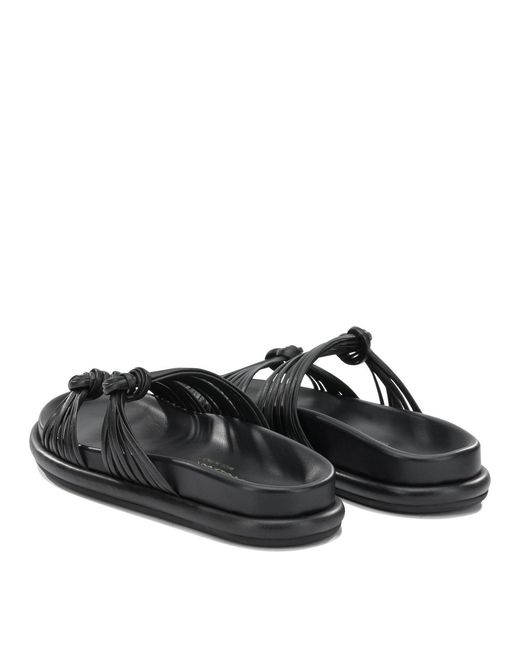Santoni Black Lamb Leather Rubber Sandals