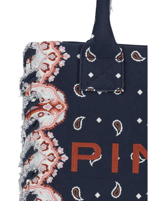Pinko Blue Canvas Tote Bag Blu-Antique