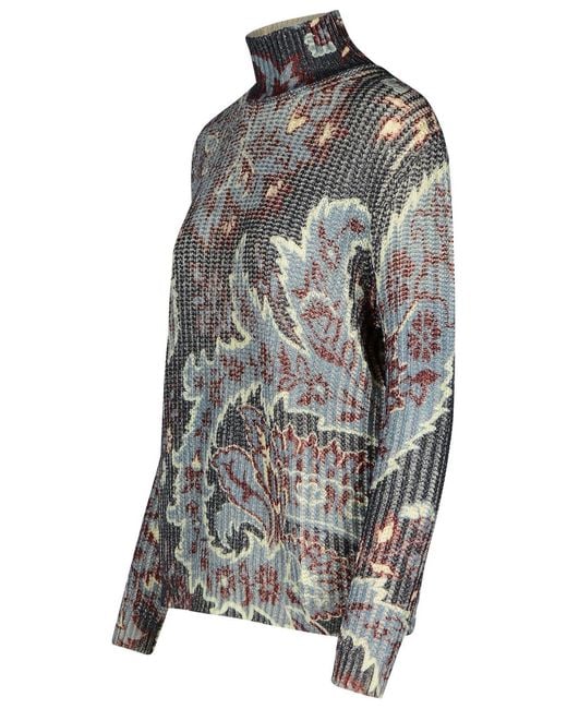 Etro Gray Multicolored Wool Turtleneck Sweater