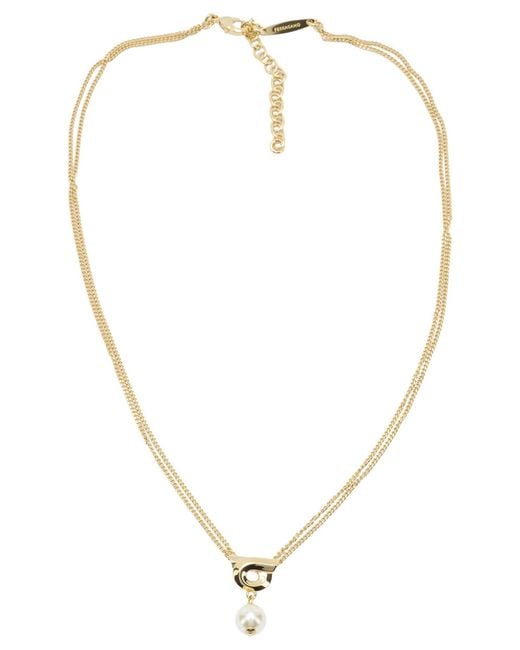 Ferragamo White "Gancini" Necklace With Pearl