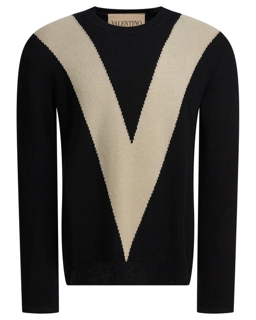 Valentino Black Wool Sweater With Inlaid V Knitwear for men