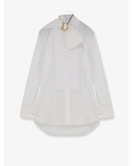 Women's White Cotton Shirt With Metal Logo