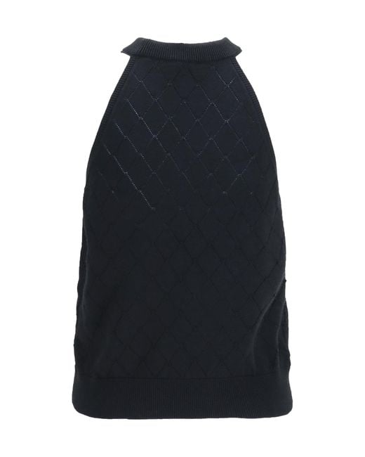 Balmain Blue Top Sleeveless Merino Wool Crewneck