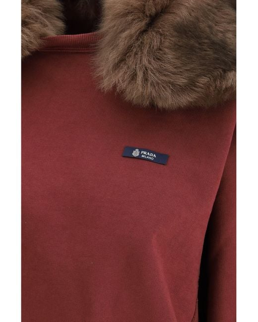 Prada Red Sweatshirt With A Shearling Collar