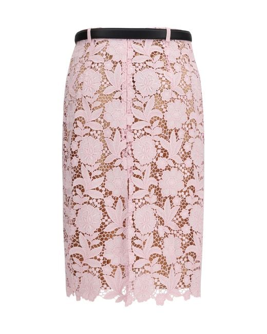 Self-Portrait Pink Lace Midi Skirt