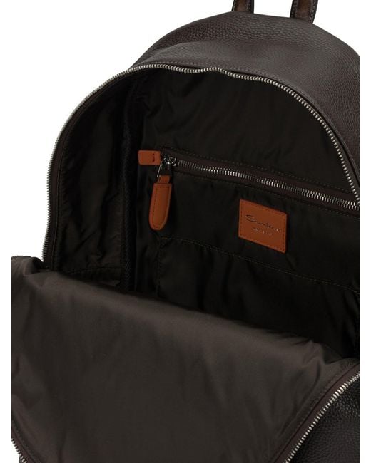 Santoni Black Casual Leather Backpack for men