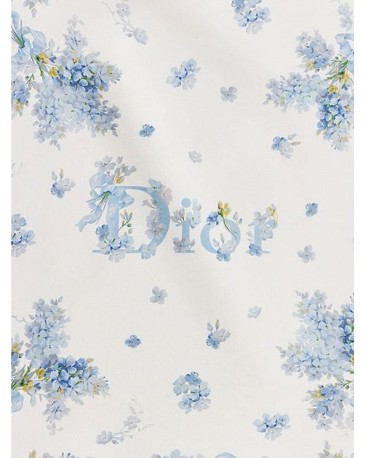 Dior Blue Dior Silk Foulard With Dior Lilac Bouquet Print