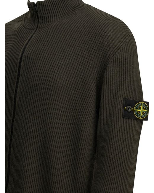 Stone Island Black Full Rib Zip-Up Sweater for men