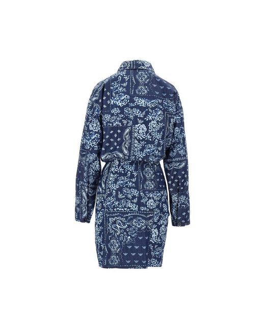 Emporio Armani Blue Bandana Print Chambray Mini Dress