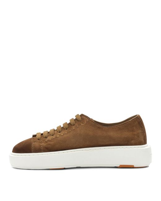 Santoni Brown Calf Leather Sneakers Slip-On