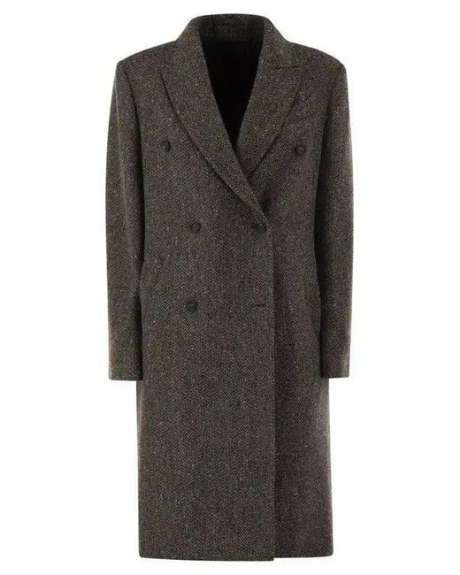 Brunello Cucinelli Black Double-Breasted Tweed Coat