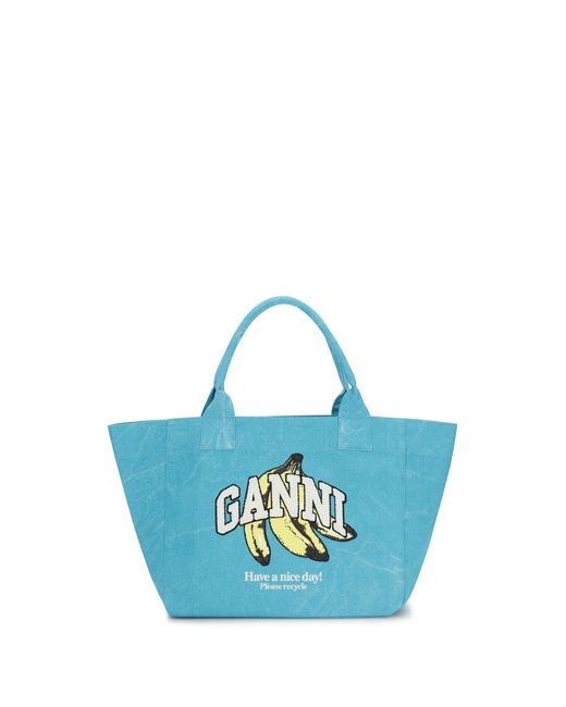 Ganni Blue Medium Banana Print Tote Bag