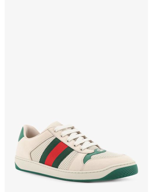 Gucci White Screener Mesh And Leather Sneakers With Nastro Web On The Side for men