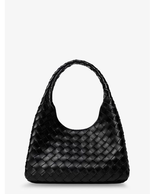 Bottega Veneta Black Campana Leather Shoulder Bag With Intrecciato Motif
