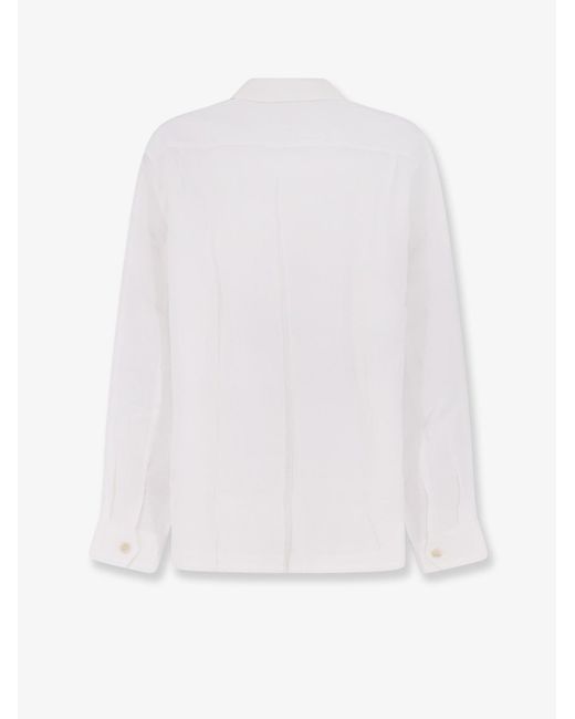 Brunello Cucinelli White Easy Fit Linen Shirt for men