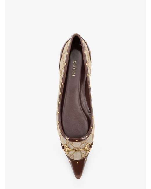 Gucci White Savoy Gg Fabric Ballerinas With Stud Detail