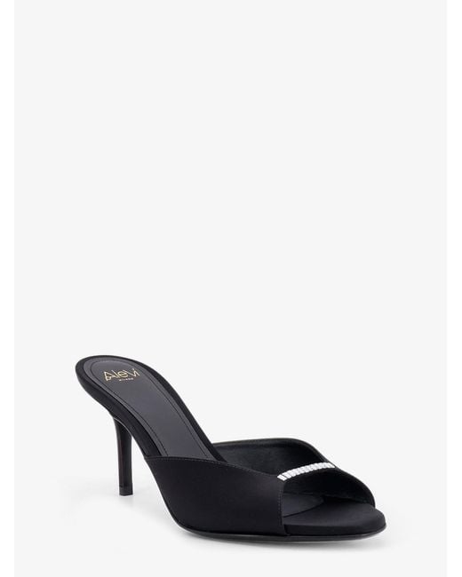 ALEVI Black Luana Satin Sandals With Rhinestone Detail On The Front
