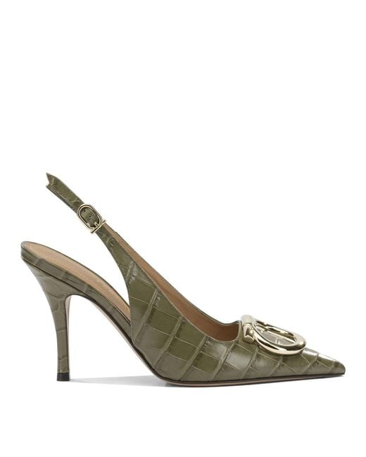Ferragamo Metallic "Sara Croc 65Mm" Slingback