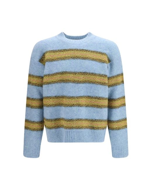 Dries Van Noten Blue Striped Crewneck Sweater for men