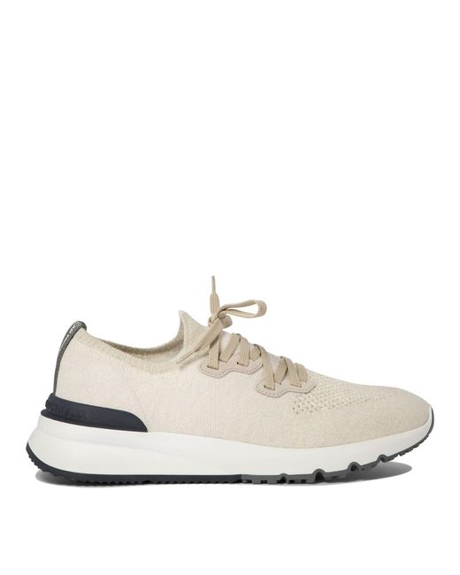 Brunello Cucinelli White Cotton Chiné Knit Sneakers
