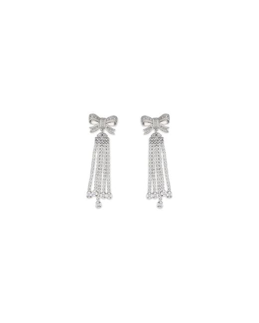Self-Portrait Metallic Crystal Bow Drop Earrings