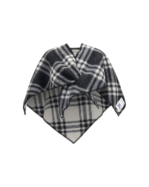 Burberry Gray Poncho Short Wool Check