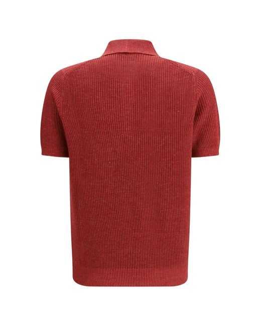 Brunello Cucinelli Red Cotton Polo for men